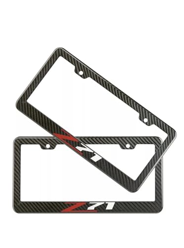 2PCS Carbon Fiber Z71 License Plate Frame Tag Cover Holder Mount for Chevy Silverado Sierra Tahoe