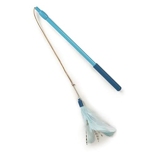 SmartyKat Frisky Flyer Feather Wand Cat Toy, Extendable Up to 24″ – Blue, One Size