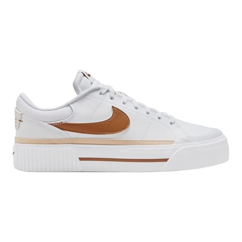 Nike Women's Court Legacy Lift Platform Sneaker, White/Brown, 8 M US