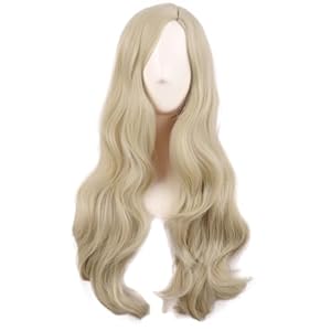 MapofBeauty 28 Pouces/70 cm Cosplay Longue Vague Bouclé Fibre Synthétique Side Bang Anime Fashion Party Perruque (Blond)