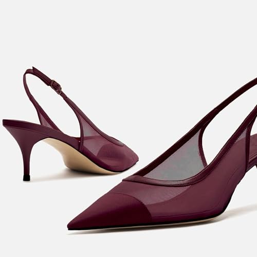 Image of Mesh Kitten Heels for Women Slingback Design with Pointed Toe Breathable and Stylish Elegant Low Heel for Comfort