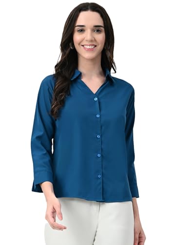 Image of FUNDAY FASHION Women's Crepe Casual Regular Fit Solid V Collered Shirt (Pack of 2)