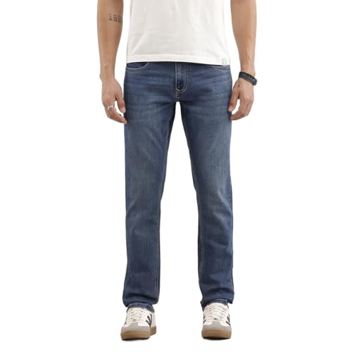 Image of WROGN Men's Cotton Lycra Blend Jeans | Solid | Relaxed Fit