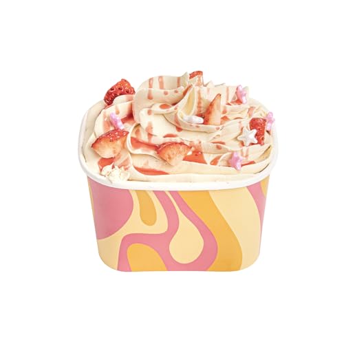 Image of Restaurantware Paper Cups 200 Count 12 Ounce Square Disposable Ice Cream Containers, Leak-Resistant Paper Dessert To Go Cups, Hot And Cold Food, Durable Tropical Twist Design, Lids Sold Separately