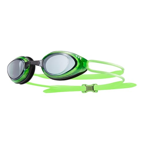 TYR Adult Blackhawk Racing Goggles - Streamlined Performance Swim Goggles, Smoke/Fluorescent Green