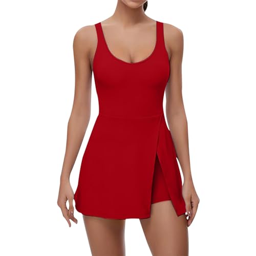 Robe courte en tricot de tennis avec short intégré pour femme style évasé sans manches col en U