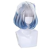ロリータウィッグ ボブショート コスプレウィッグ 水色×銀白 原宿風 GAL系 耐熱 コスプレ 仮装 変装用 巻髪 lolita 可愛い ハロウィン ネット付 キュート 小顔 かつら ブルー