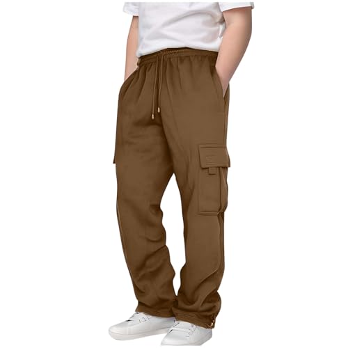 Boys Cargo Pants Teens Open Bottom Wide Leg Sweatpant with Pockets Youth Baggy Athletic Joggers Winter Kids Clothes