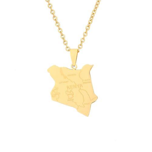 For Kenya Stainless Steel Map Pendant Necklaces Map Jewelry Gold Color Items for Bridal Women Man Party Gifts Earrings Sets Roun