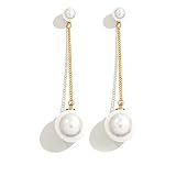 YERTTER Women Vintage Gold Pearl Statement Dangle Earrings Long Big Pearls Drop Earrings for Women G