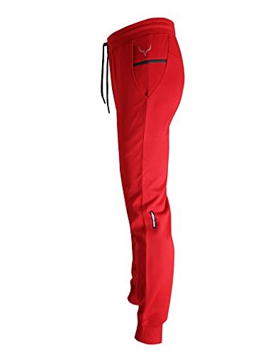 Screenshot Sports-A4059 Mens Premium Fleece Utility Function Sportswear Pants - Athletic Jogger Workout Gym Multi Zipper Pockets Sweatpants-Red-Large #TOP2