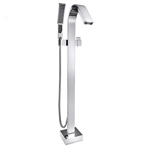 Robinet bain cascade au sol chrome à commande unique et douchette