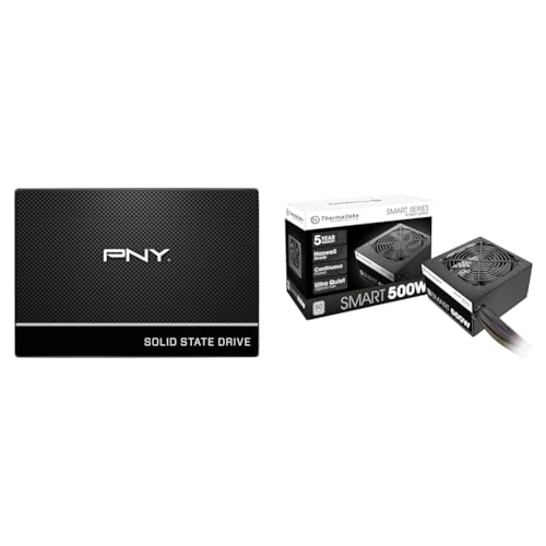 Image of PNY CS900 500GB 3D NAND 2.5 inch SATA III Internal Solid State Drive (SSD) - (SSD7CS900-500-RB) & Thermaltake Smart 500W 80+ White Certified PSU, Continuous Power with 120mm Ultra Quiet Cooling Fan