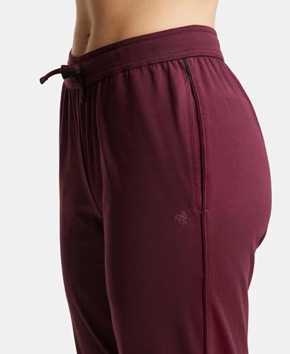 Image of Jockey 1305 Women's Super Combed Cotton Rich Relaxed Fit Mid Rise Trackpants with Contrast Side Piping and Pockets