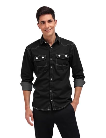 new-18 Black Denim Shirt | Men’s Full Sleeve | Western Snap Buttons-picture-22