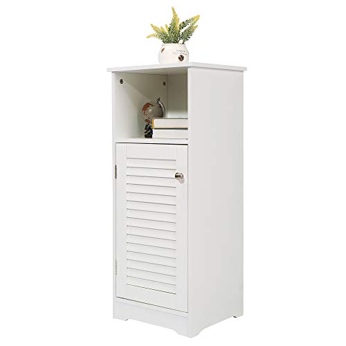 HOME BI Bathroom Storage Floor Cabinet Free Standing with Shutter Door (White)