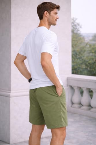 Image of Men's Solid Cotton Lounge Shorts | Premium Soft Breathable Casual Shorts with Elastic Drawstring Waist | Regular Fit Above Knee for Home, Gym & Travel