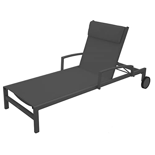 Hespéride - Transat Inclinable Ocala - Anthracite et Graphite - 4 Positions - 2 Roues - Aluminium Époxy - 197 x 78 x 94 cm - pour Jardin, Terrasse