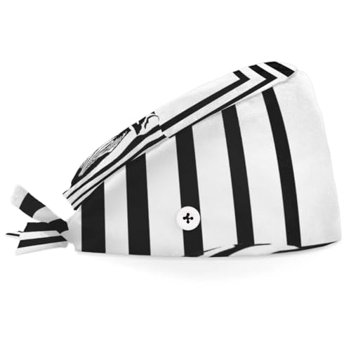 Mularoka Zebras Square Working Caps with Button Sweatband Comfortable Adjustable Bouffant Hats Work Hat for Women Men