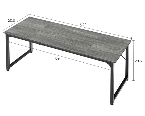 Huuger Computer Gaming Desk, 63 Inch Office Desk With Storage, Writing Work Surface for Home Office, Study, Modern Simple Style, Large Legroom, Metal Frame, Grey