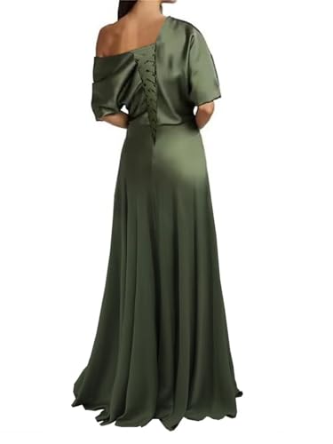 Satin Bridesmaid Dresses Long One Shoulder Mother of The Bride Dresses for Women with Sleeves NA1092