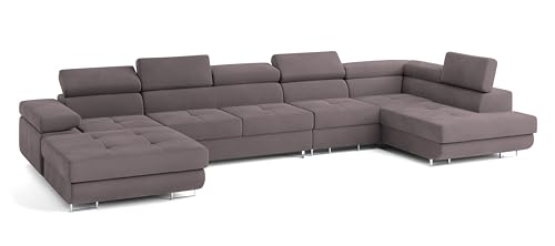 Masseno Ecksofa VELORA R-S mit Schlaffunktion U-Form, Sofa mit Bettkasten, Wohnzimmersofa, Couch, Soffa, Bettsofa, Couchgarnitur- Wrzosowy, Monolith 62