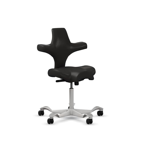 Image of HAG Capisco Sit to Stand Chair-Silver Frame-Upholstered Black Onyx Vinyl