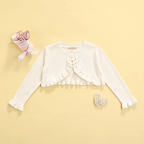 Little Girls Knitted Bolero Cardigan Long Sleeve Ruffled One Button Sweater Crop Top Fall Shrug Cover Up2