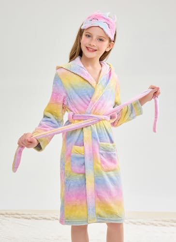 MGEOY Boys Girls Flannel Robe Soft Hooded Terry Coth Robes for Kids With Silk Eye Sleep Mask Size 4-163