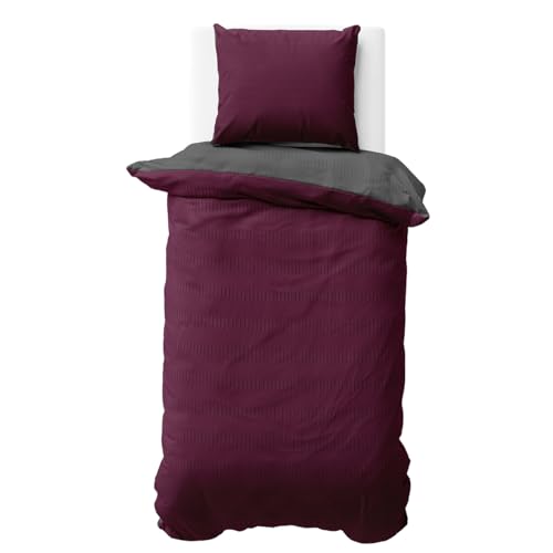 Visaggio Bettwäsche Seersucker 155x200 cm Bordeaux Anthrazit Uni Einfarbige Wende Doubleface Mikrofaser Bettbezug Garnitur 2 teilig