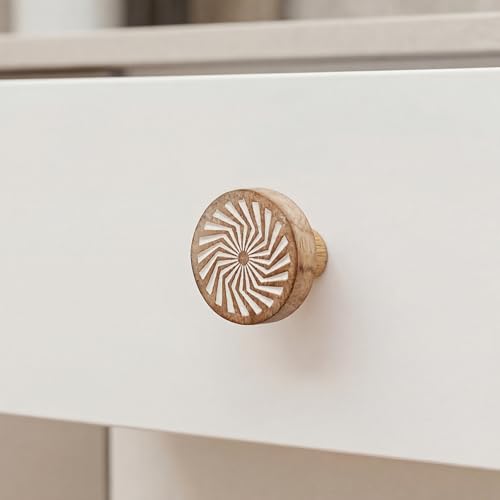 Indian Shelf 6 Pieces Boho Wooden Drawer Knobs - Brown Floral Knobs - Round Cabinet Knobs