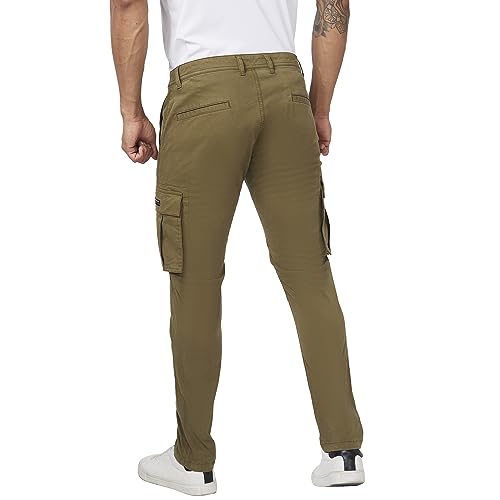 Image of Spykar Men Olive Green Cotton Slim Fit Ankle Length Mid Rise Trousers