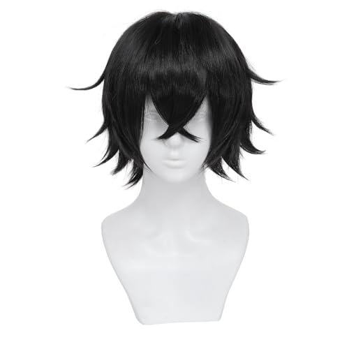 kelagoo Short Cut Black Wig for Men/Women Anime Cosplay Wig Short Black Mens Wigs for Cosplay Layered Black Party Wigs with Bangs for Halloween Costume Christmas Synthetic Hair