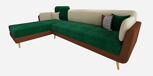 Image of Black Wood Modern Velvet RHS Sectional Sofa (3 + Lounger) with Extra Luxury Comfort for Bedroom, Living Room, Dining Room, Drawing Room, Home Office in Bug Resistant Wood Structure