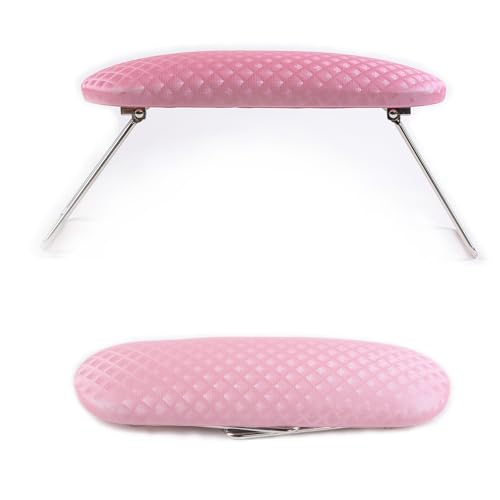 nail hand rest arm rest for nails techNail Art Manicure Hand Rest Pillow, Quilted Cushion with Foldable Stand, Pink and Beige(sz-122pink)