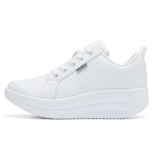 Image of RUIDENG Platform Sneakers for Women Walking All Day | Slip Resistant Work Shoes for Women Comfortable | 2 Inch Thick Wedge Rocker Bottom