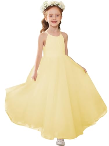 Girls Tulle Pageant Dresses Flower Girl O-Neck Wedding Party Spaghetti Strap First Communion Dress Tie Back