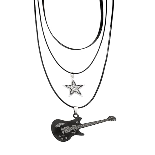 louuuou Layered Guitar And Star Necklace, Guitar Pendant Layered Necklaces For Women, Guitar Gifts For Men Y2k Accessories Grunge Suitable For Rock Themed Accessories Concerts Party Daily Wear