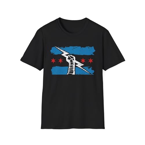 CM Punk Shirt - Chicago Flag Lightning Fist T Shirt - Pro Wrestling Merch (Navy XL)
