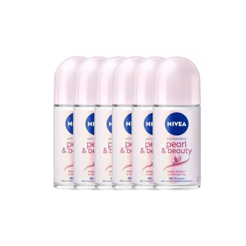 NIVEA Anti-Perspirant Deodorant Roll-On Pearl & Beauty 50ml Long-Lasting Freshness Smooth Skin 48H Sweat & Odor Protection Gentle Formula with Pearl Extract Alcohol-Free Deodorant 6-Pack