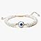 Handmade Evil Eye Bracelet – White Mother of Pearl Beads with Gold-Plated Blue Eye Charm – Adjustable Macramé Cord – Protective Jewelry Gift for Women