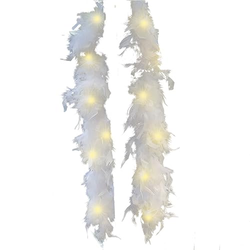 Uposao LED Federboa für Weihnachtsboa, 2M Weiß Federboa für Weihnachtsbaum Weihnachten Band Boa Streifen Flauschige Girlande Federn Schal für...