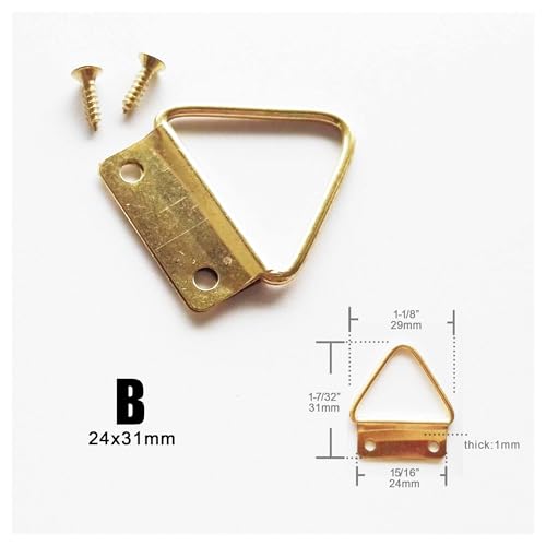 Image of CHATROOM 50pcs Golden Triangle D-Ring Photo Picture Frame Hanger Hang Oil Painting Mirror Art Work Hooks Double 2 Holes with Screws(B 24x31mm)