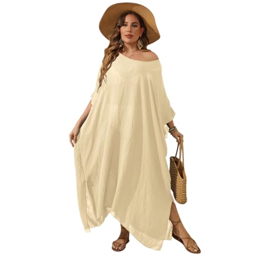 HAXNOHEY Chiffon Tunika Strandkleider Damen Sommer Strandkleid Damen Große Größen Bikini Cover Up Boho Tunika Beach Cover Up Edles Strandkleid...