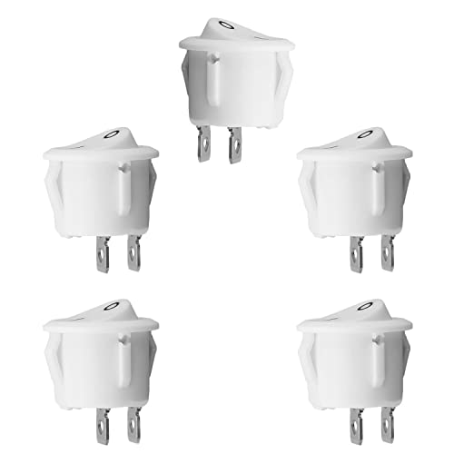 Fielect 5Pcs ON/Off Round Rocker Switch 2Pin 250V/6A 125V/10A Car Boat White Rocker Switch Toggle