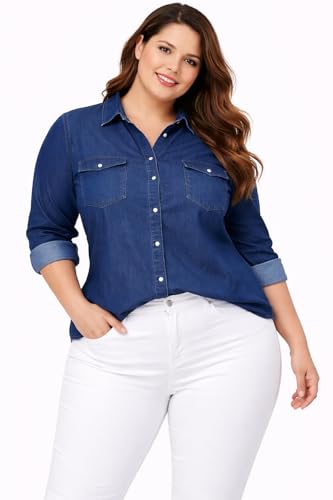 Image of Fancy Full Sleeve Washed Denim Shirt for Women