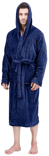 Recopilación de Albornoces los 5 mejores. 44 NY Threads Albornoz con capucha para hombre, forro polar suave, bata para hombre, M, L, XL, ropa de dormir y albornoces, azul marino, 2G-3G