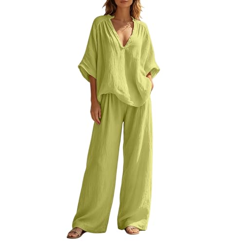 Ensemble en lin d'été pour femme avec pantalon long et chemisier fluide