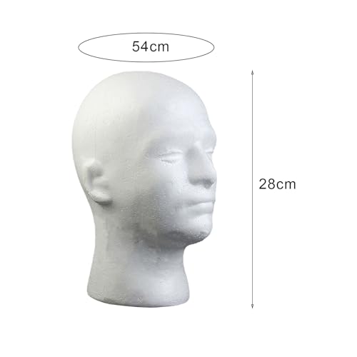 NEREIDS NET Male Head Model, Foam Mannequin, Head Model Wig Hair Hat Display Foam Mannequin Manikin,Head Wig Cap Holder for Store Salon Home Halloween Decoration White - Thumbnail 3