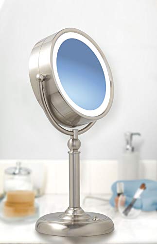 LED Lighted Makeup Mirror 8 Inch Vanity Mirror with Lights 1x/7x/10x Magnifying Double Sided Mirror With Stand, Natural Daylight Lighted Makeup Mirror, 360 Degree Rotation Countertop Cosmetic Bathroom